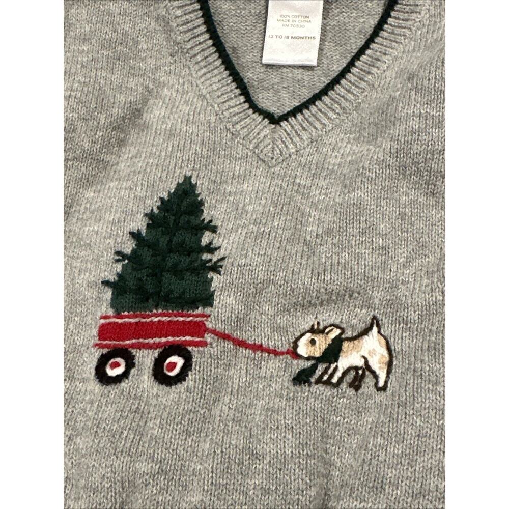 Janie and Jack Boys 12-18m Gray Green Dog Knit Sweater Vest Christmas Holiday - Picture 6 of 6